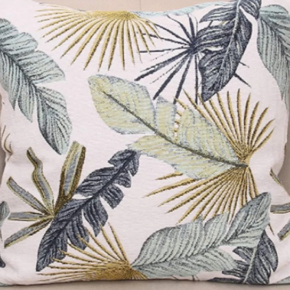 Luxury Home | Coastal Tropical Leaf Embroidered Chenille Throw Pillow Cover